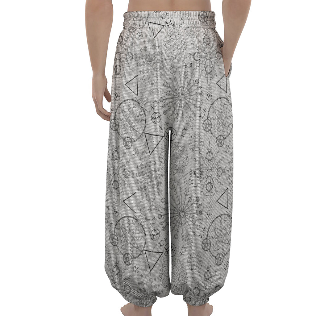 Grey And Black Mystical Wiccan Print Lantern Pants