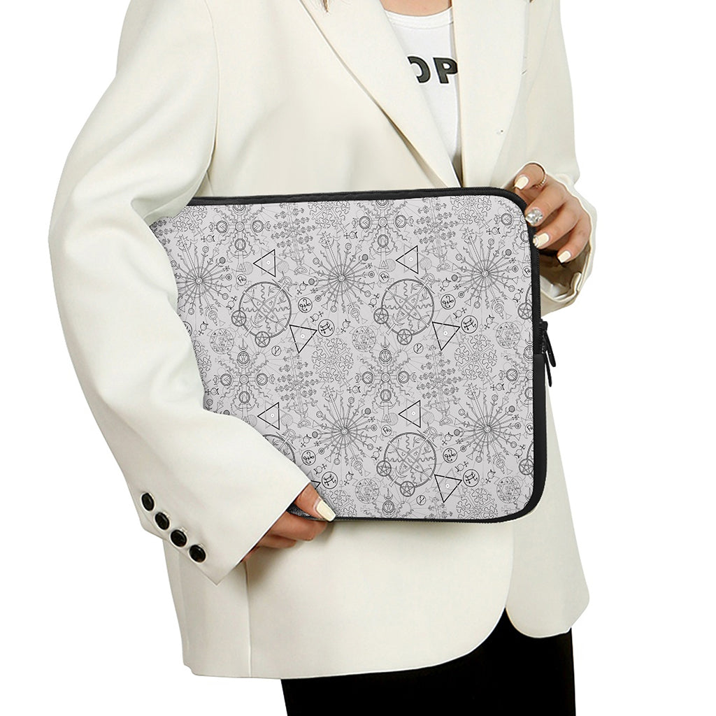 Grey And Black Mystical Wiccan Print Laptop Sleeve