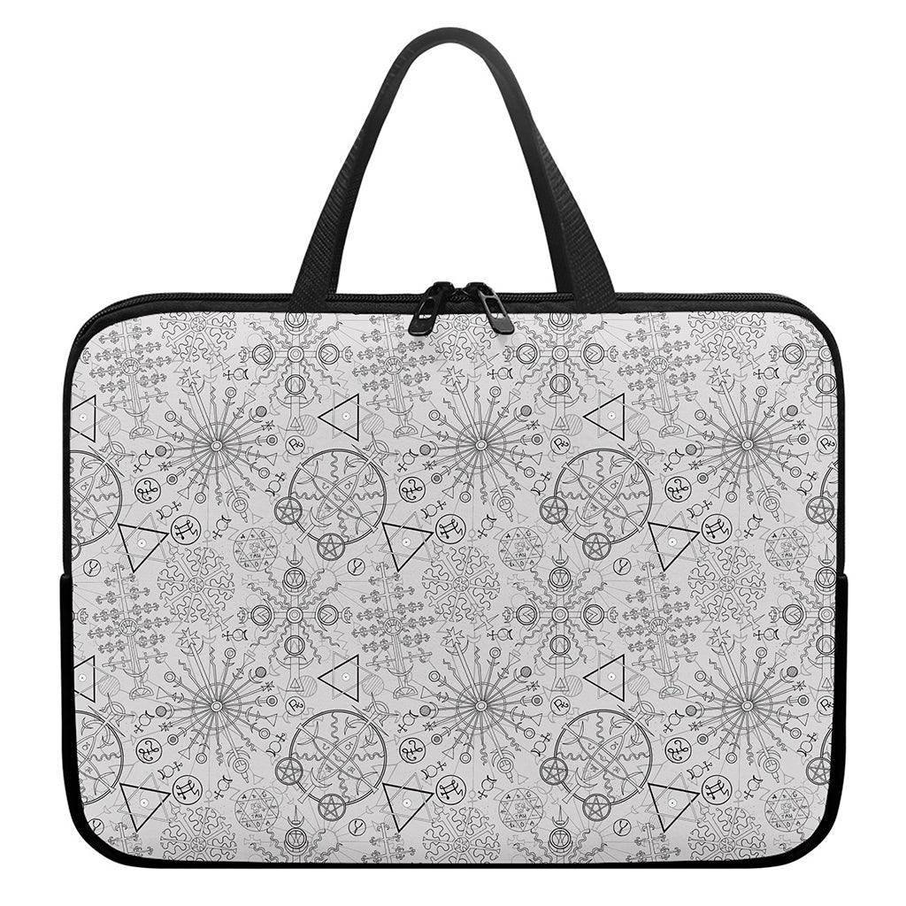 Grey And Black Mystical Wiccan Print Laptop Sleeve With Handle