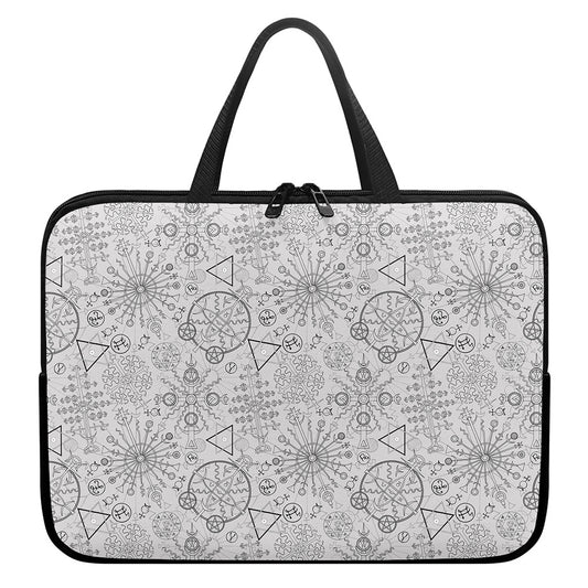 Grey And Black Mystical Wiccan Print Laptop Sleeve With Handle