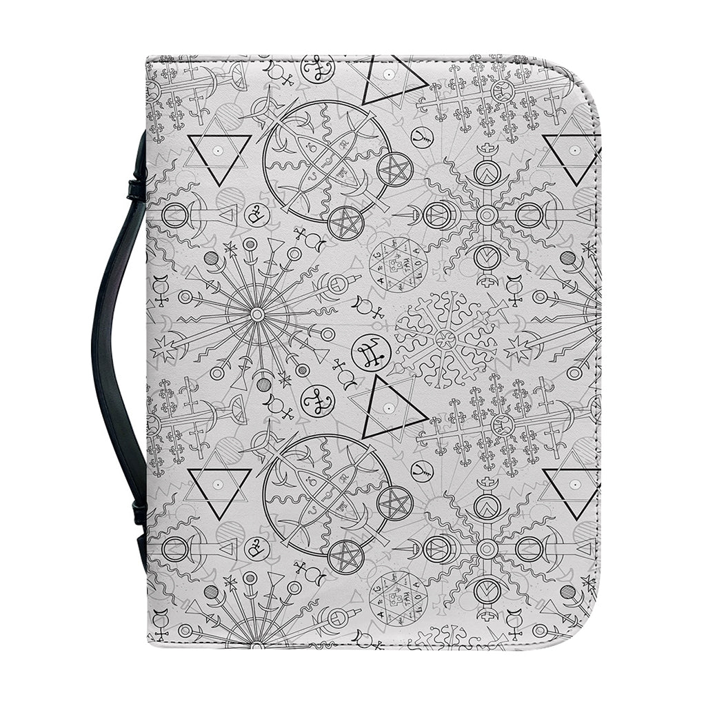Grey And Black Mystical Wiccan Print Leather Bible Cover