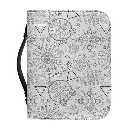 Grey And Black Mystical Wiccan Print Leather Bible Cover