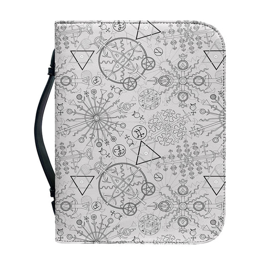 Grey And Black Mystical Wiccan Print Leather Bible Cover