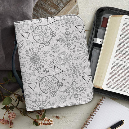 Grey And Black Mystical Wiccan Print Leather Bible Cover