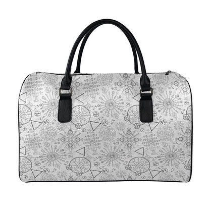 Grey And Black Mystical Wiccan Print Leather Duffle Bag