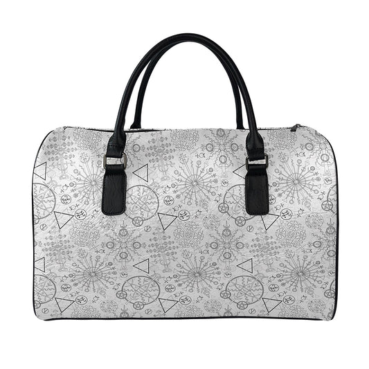 Grey And Black Mystical Wiccan Print Leather Duffle Bag