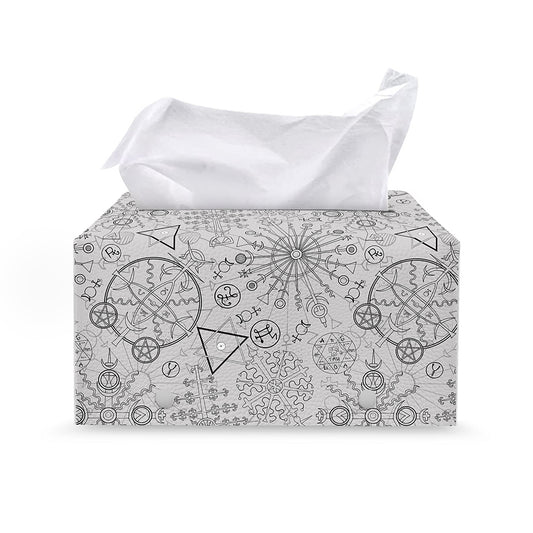 Grey And Black Mystical Wiccan Print Leather Tissue Box Cover