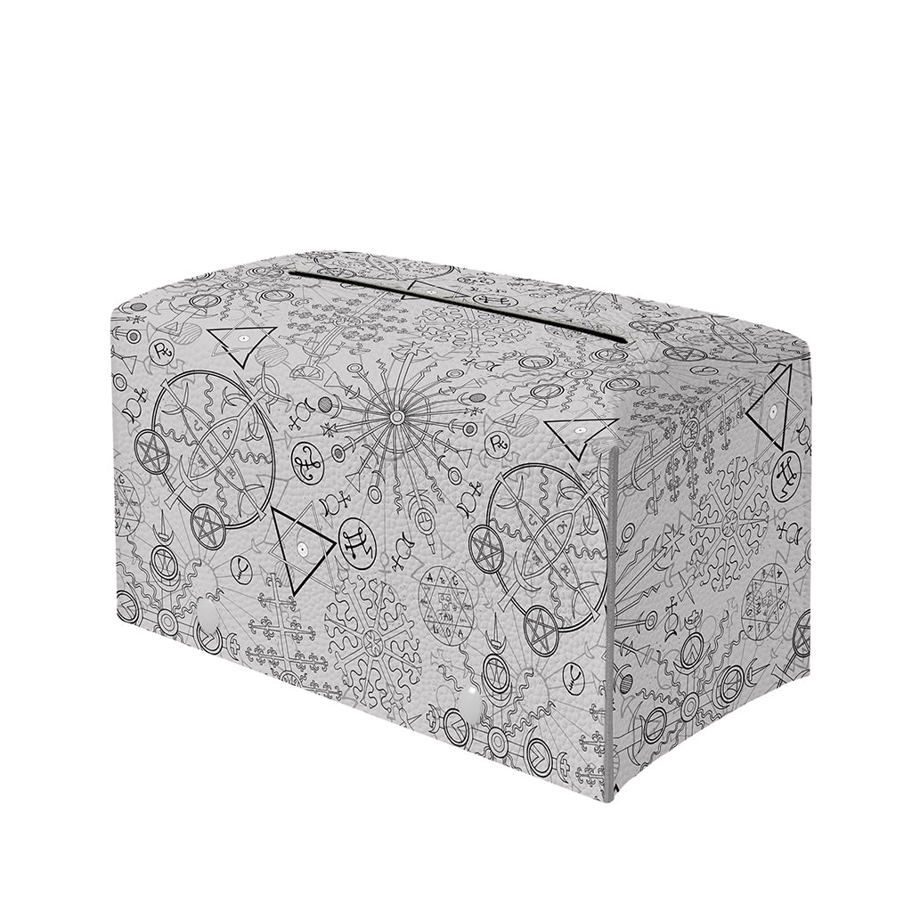 Grey And Black Mystical Wiccan Print Leather Tissue Box Cover