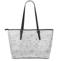 Grey And Black Mystical Wiccan Print Leather Tote Bag With Zipper
