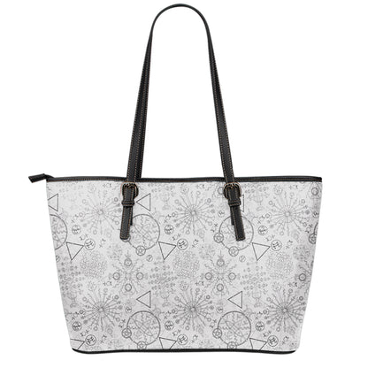 Grey And Black Mystical Wiccan Print Leather Tote Bag