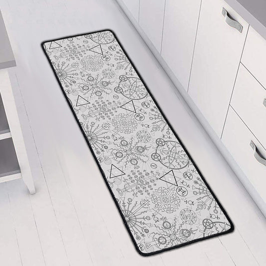 Grey And Black Mystical Wiccan Print Long Kitchen Mat