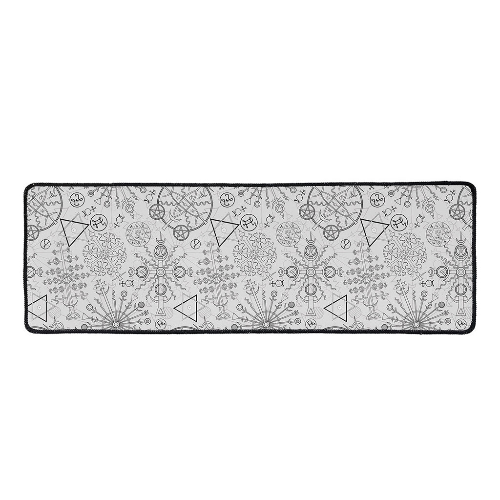 Grey And Black Mystical Wiccan Print Long Kitchen Mat