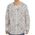 Grey And Black Mystical Wiccan Print Long Sleeve Baseball Jersey