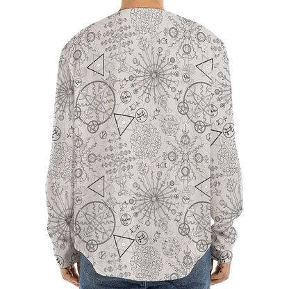 Grey And Black Mystical Wiccan Print Long Sleeve Baseball Jersey