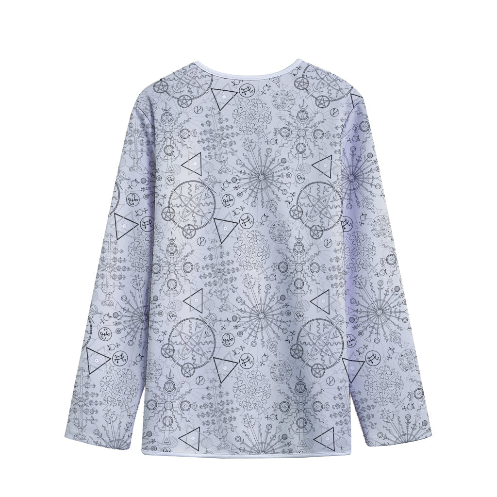 Grey And Black Mystical Wiccan Print Long Sleeve Short Coat
