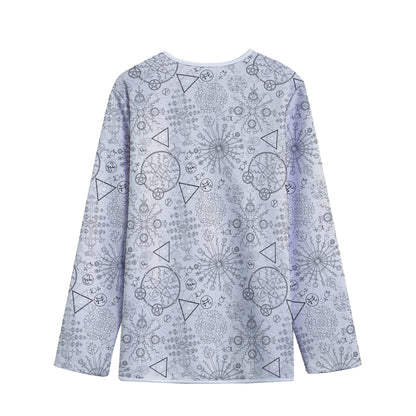 Grey And Black Mystical Wiccan Print Long Sleeve Short Coat