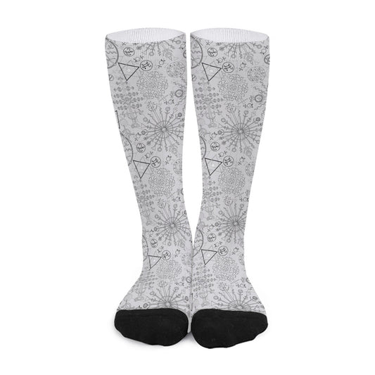 Grey And Black Mystical Wiccan Print Long Socks
