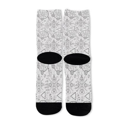 Grey And Black Mystical Wiccan Print Long Socks