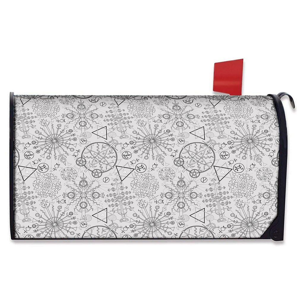 Grey And Black Mystical Wiccan Print Mailbox Cover