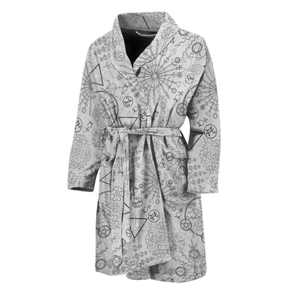 Grey And Black Mystical Wiccan Print Men's Bathrobe