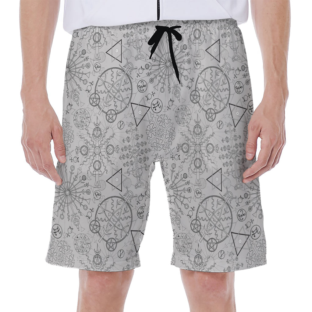 Grey And Black Mystical Wiccan Print Men's Beach Shorts