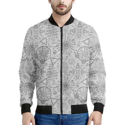 Grey And Black Mystical Wiccan Print Men's Bomber Jacket