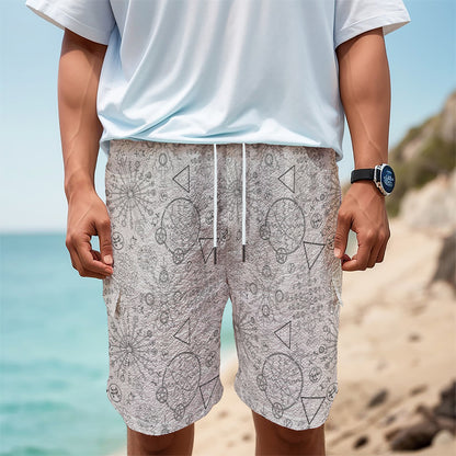 Grey And Black Mystical Wiccan Print Men's Cargo Shorts