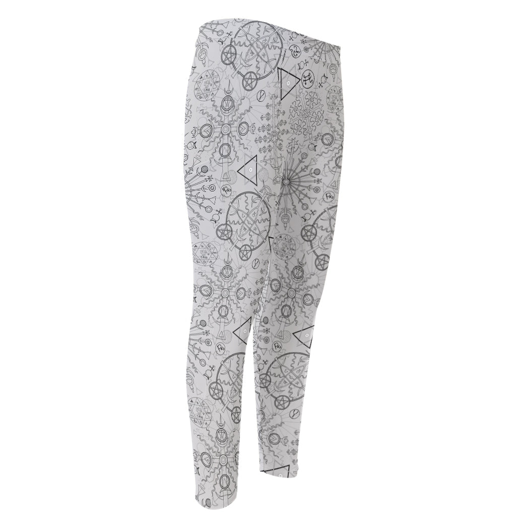 Grey And Black Mystical Wiccan Print Men's Compression Pants