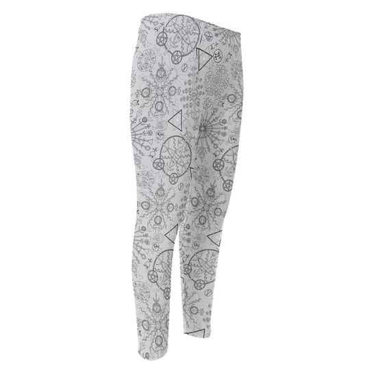 Grey And Black Mystical Wiccan Print Men's Compression Pants