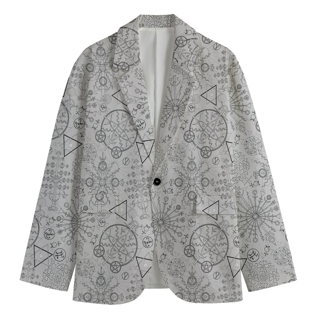 Grey And Black Mystical Wiccan Print Men's Cotton Blazer
