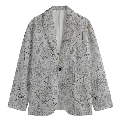 Grey And Black Mystical Wiccan Print Men's Cotton Blazer