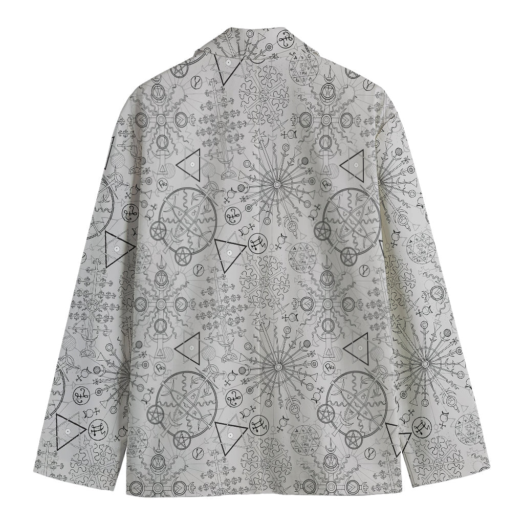 Grey And Black Mystical Wiccan Print Men's Cotton Blazer