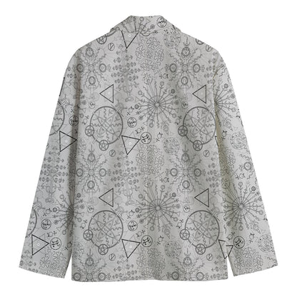 Grey And Black Mystical Wiccan Print Men's Cotton Blazer