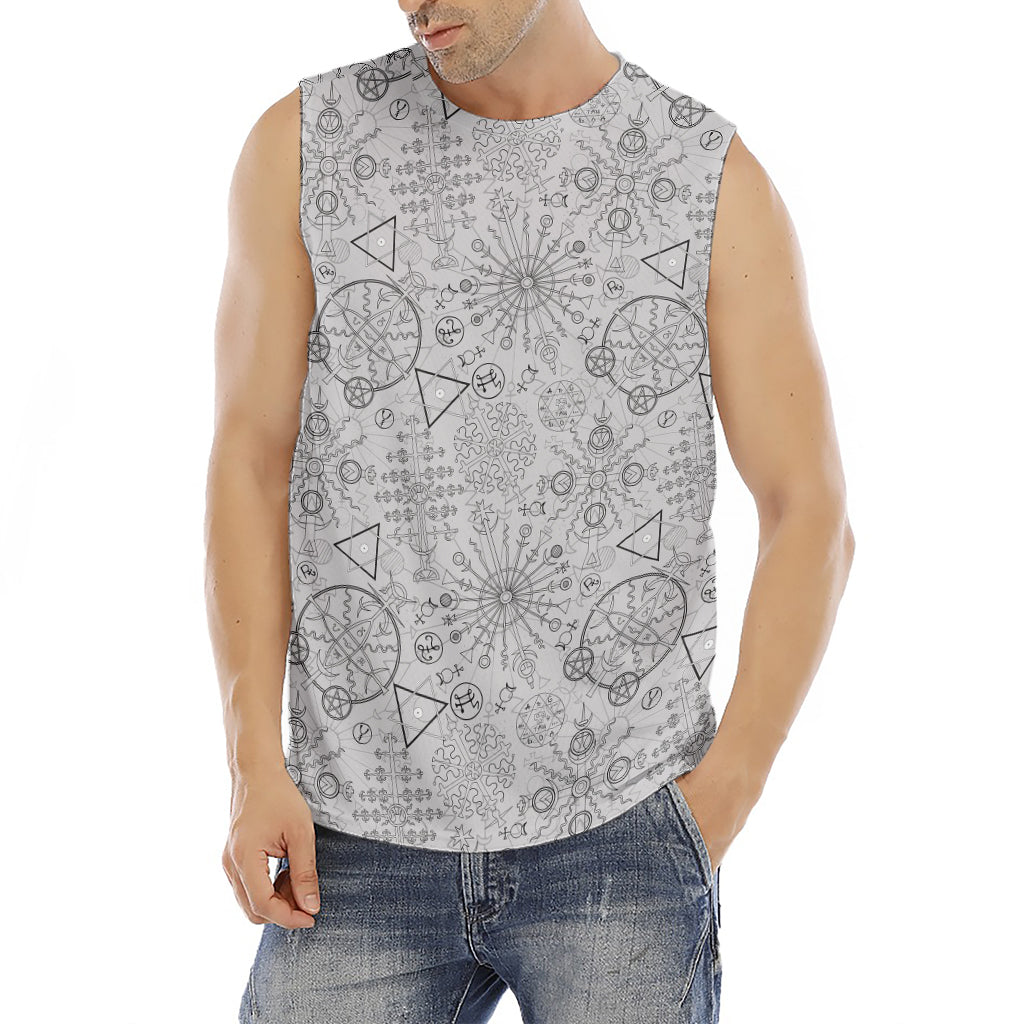 Grey And Black Mystical Wiccan Print Men's Fitness Tank Top