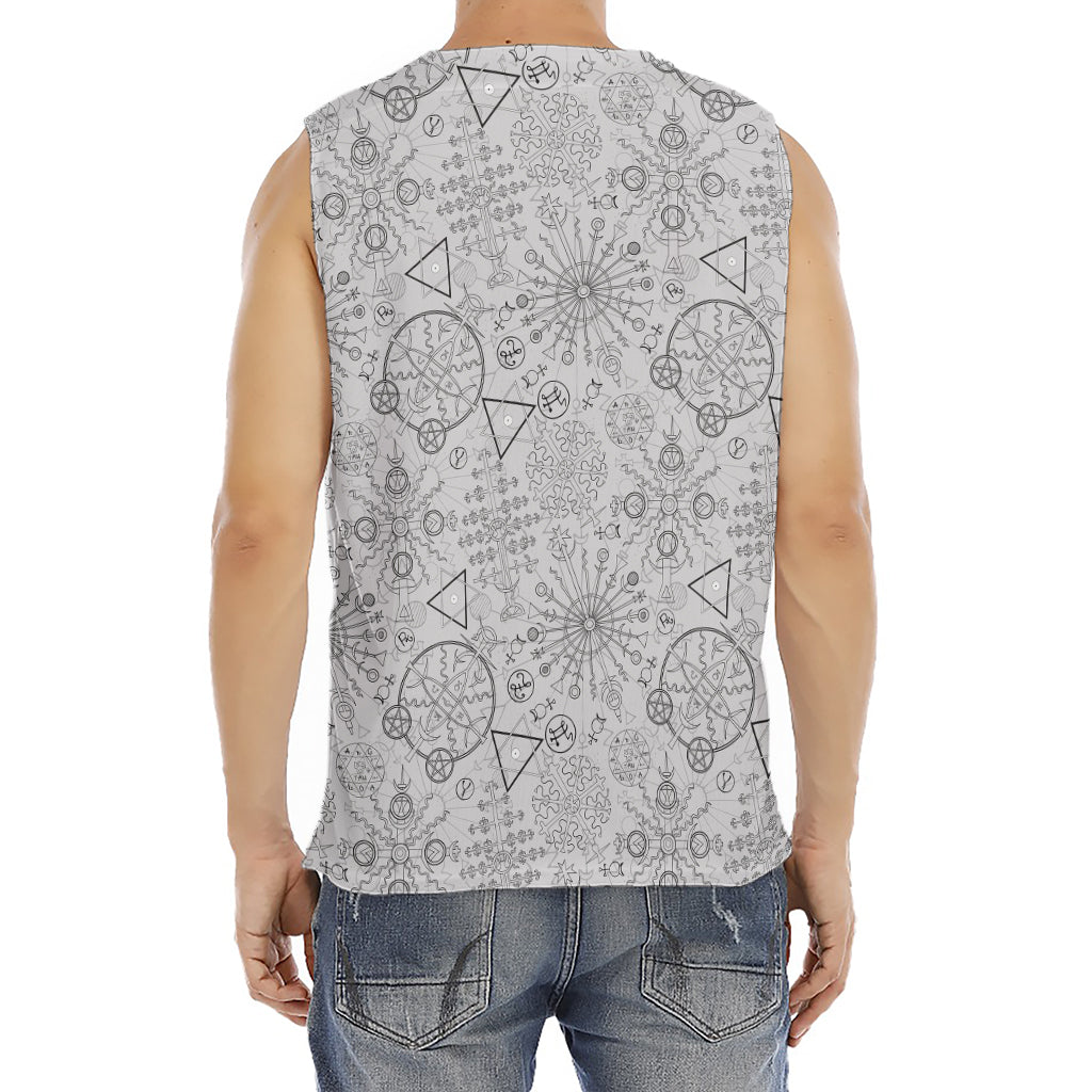 Grey And Black Mystical Wiccan Print Men's Fitness Tank Top