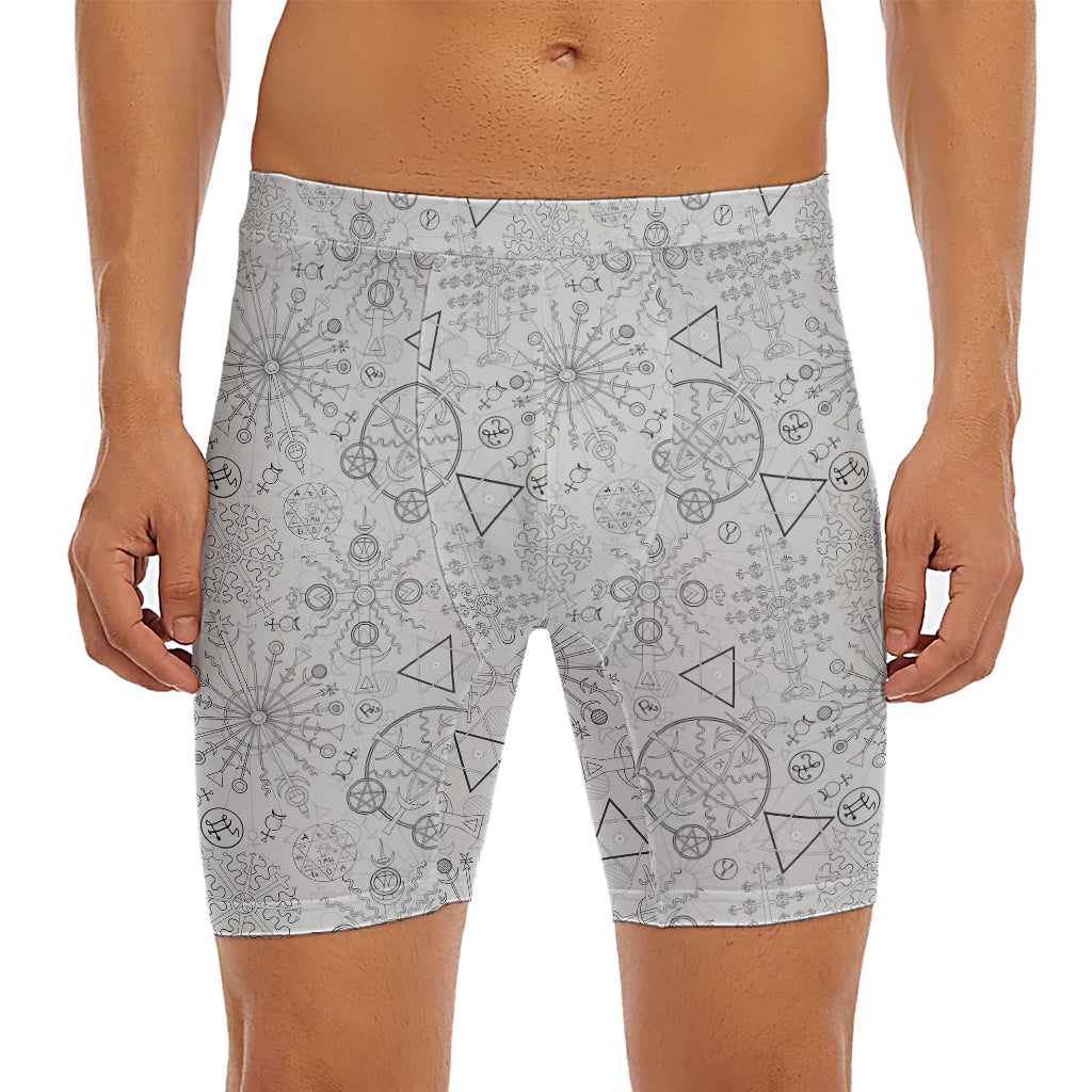 Grey And Black Mystical Wiccan Print Men's Long Boxer Briefs