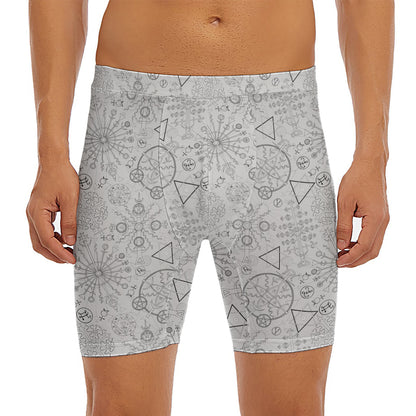 Grey And Black Mystical Wiccan Print Men's Long Boxer Briefs