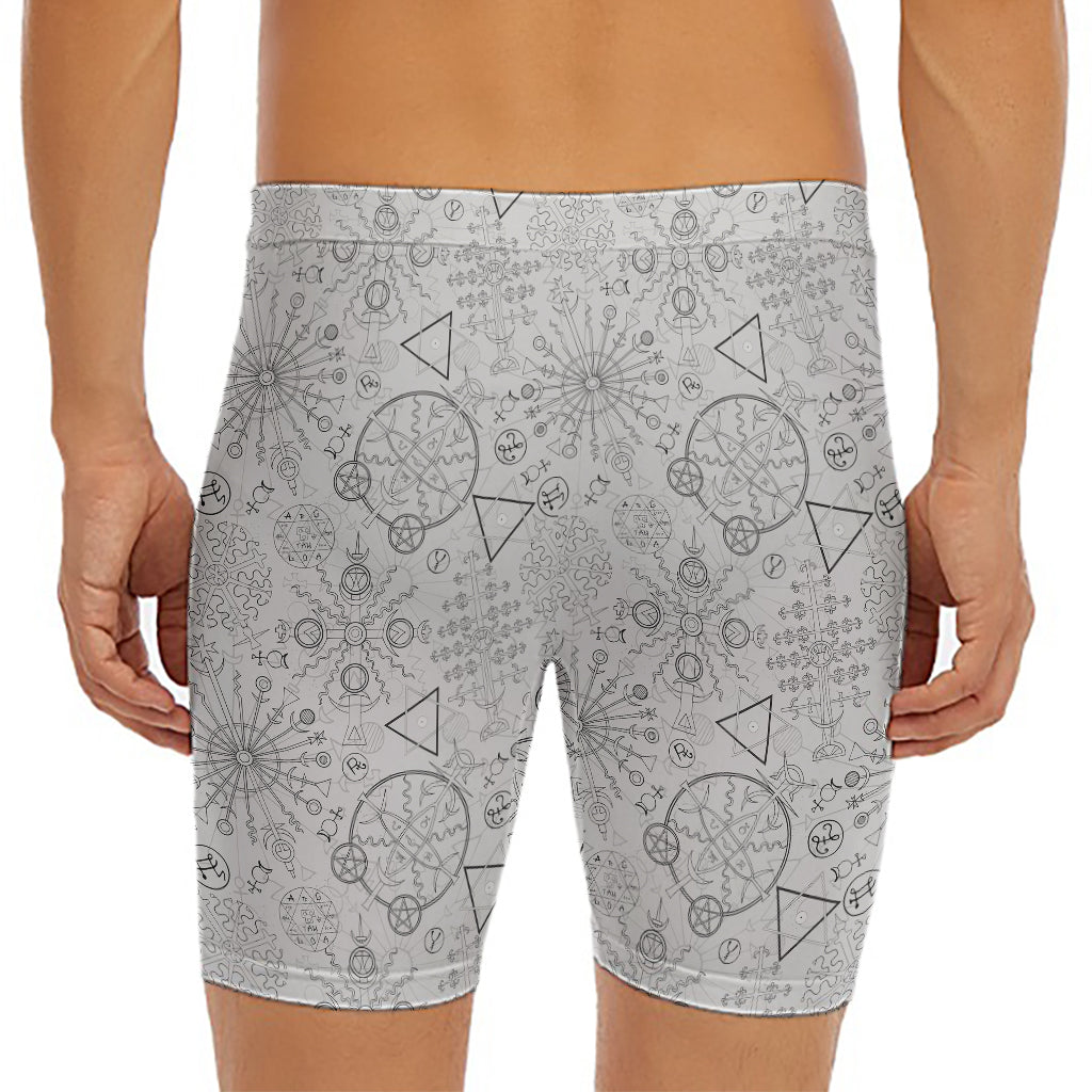 Grey And Black Mystical Wiccan Print Men's Long Boxer Briefs