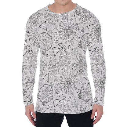 Grey And Black Mystical Wiccan Print Men's Long Sleeve T-Shirt