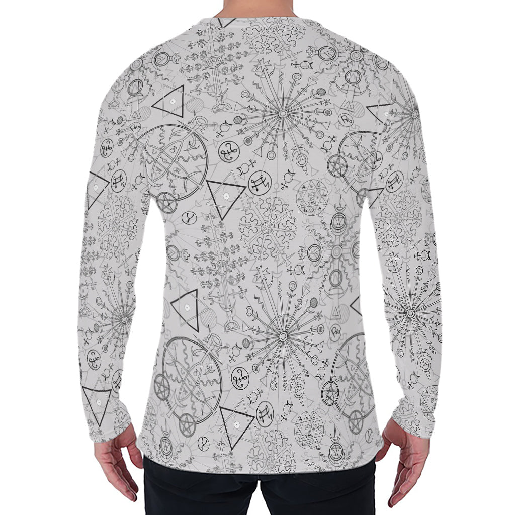 Grey And Black Mystical Wiccan Print Men's Long Sleeve T-Shirt
