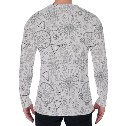 Grey And Black Mystical Wiccan Print Men's Long Sleeve T-Shirt