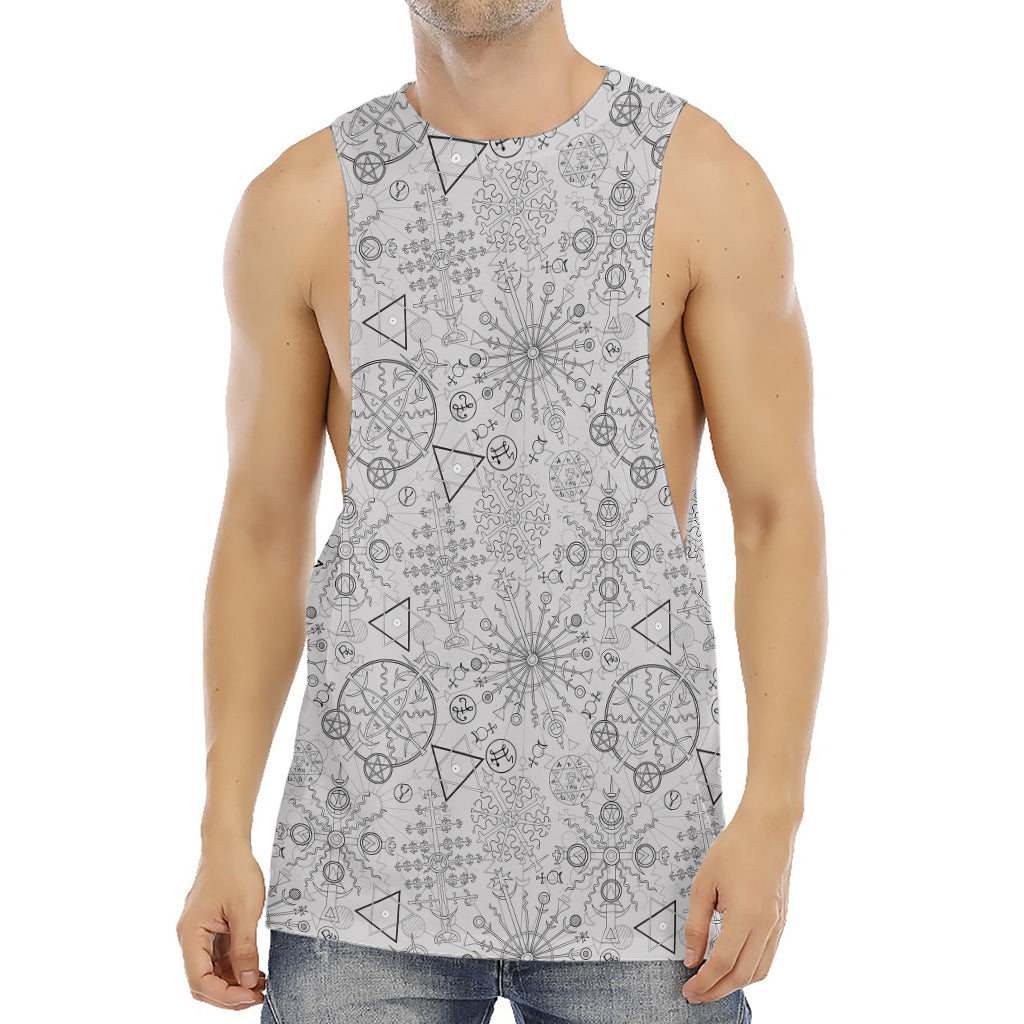Grey And Black Mystical Wiccan Print Men's Muscle Tank Top