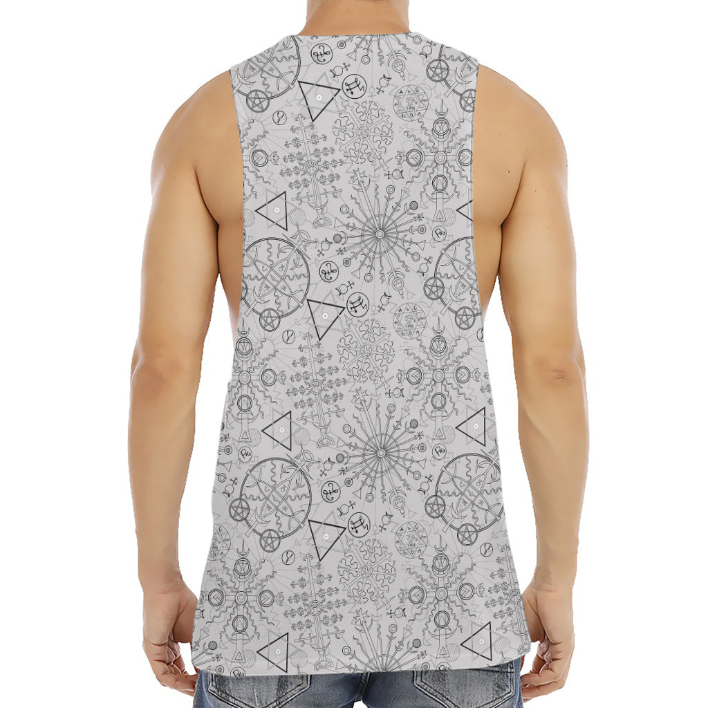 Grey And Black Mystical Wiccan Print Men's Muscle Tank Top