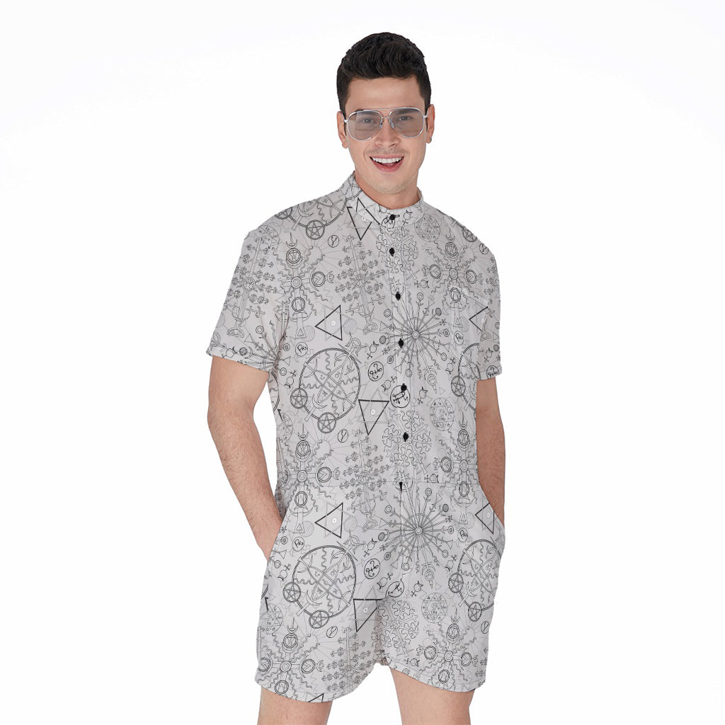 Grey And Black Mystical Wiccan Print Men's Rompers