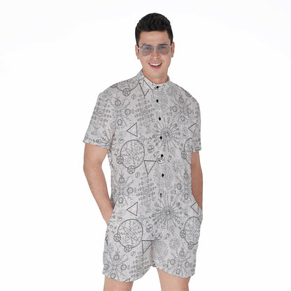Grey And Black Mystical Wiccan Print Men's Rompers
