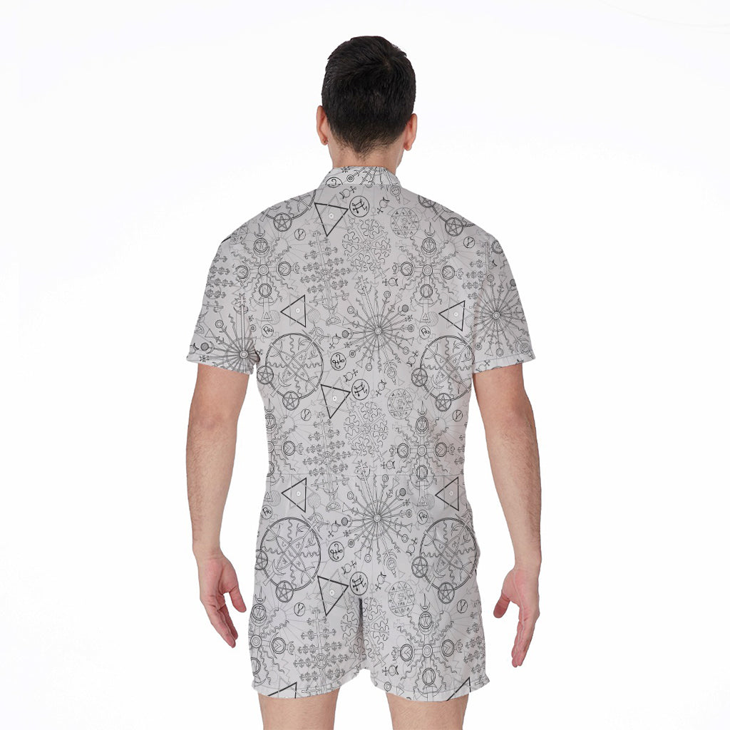 Grey And Black Mystical Wiccan Print Men's Rompers