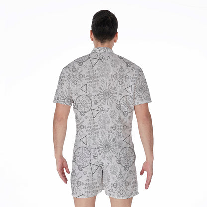 Grey And Black Mystical Wiccan Print Men's Rompers
