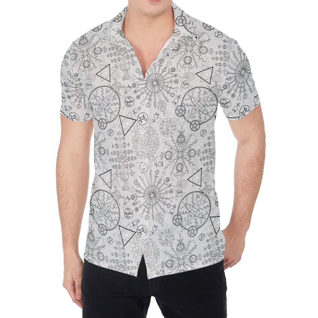 Grey And Black Mystical Wiccan Print Men's Shirt
