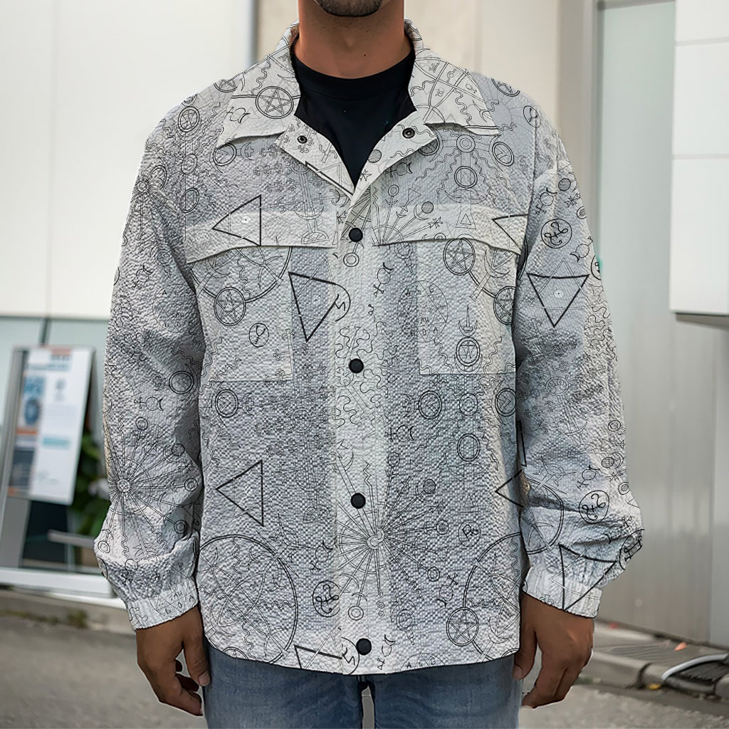 Grey And Black Mystical Wiccan Print Men's Shirt Jacket
