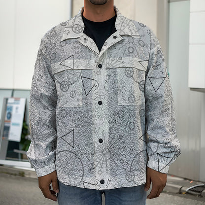 Grey And Black Mystical Wiccan Print Men's Shirt Jacket